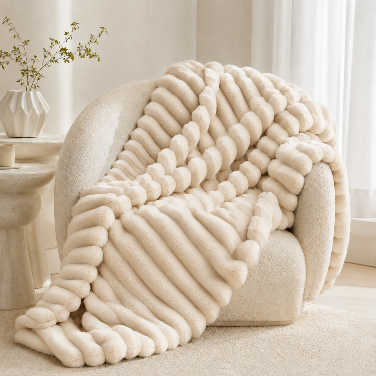 Plaid Cocooning BIVVIA – Ivoire Crème