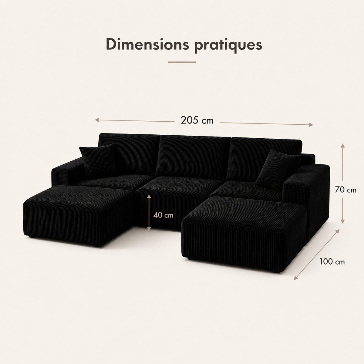 Canapé d’Angle Modulable BIVVIA – Noir