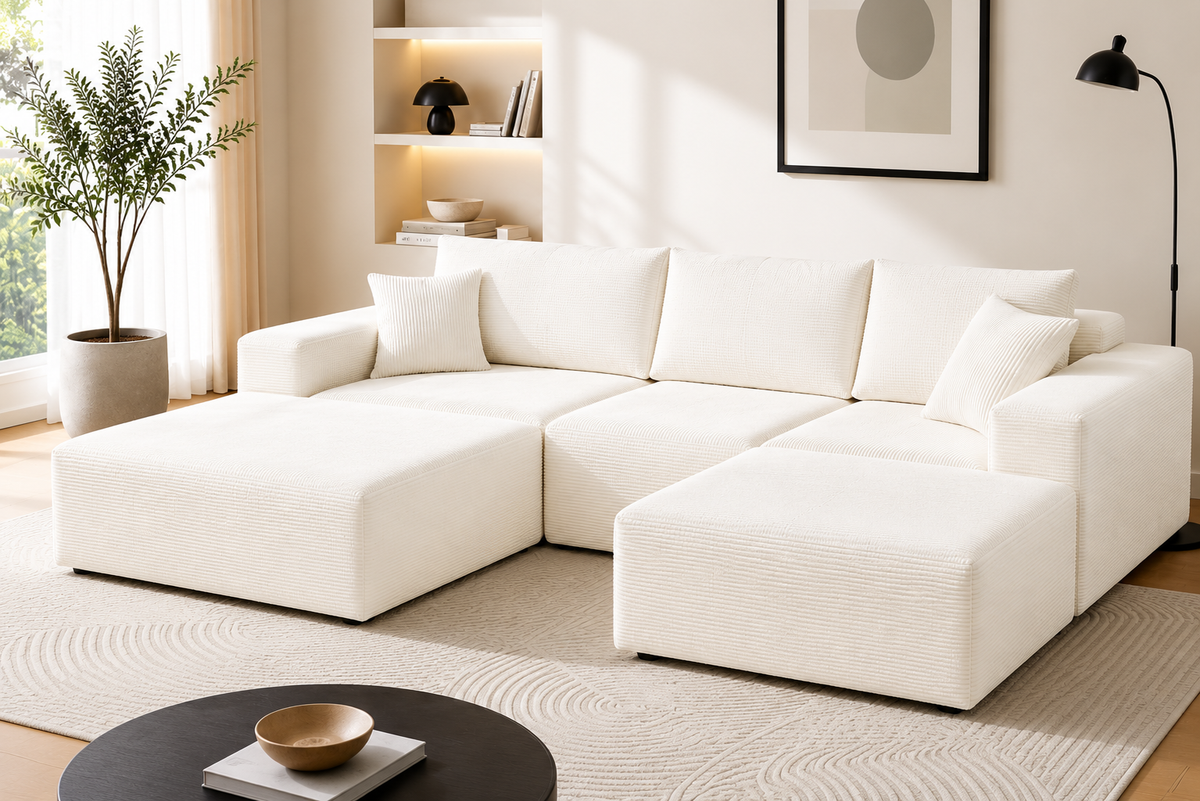 Canapé d’Angle Modulable BIVVIA – Blanc crème