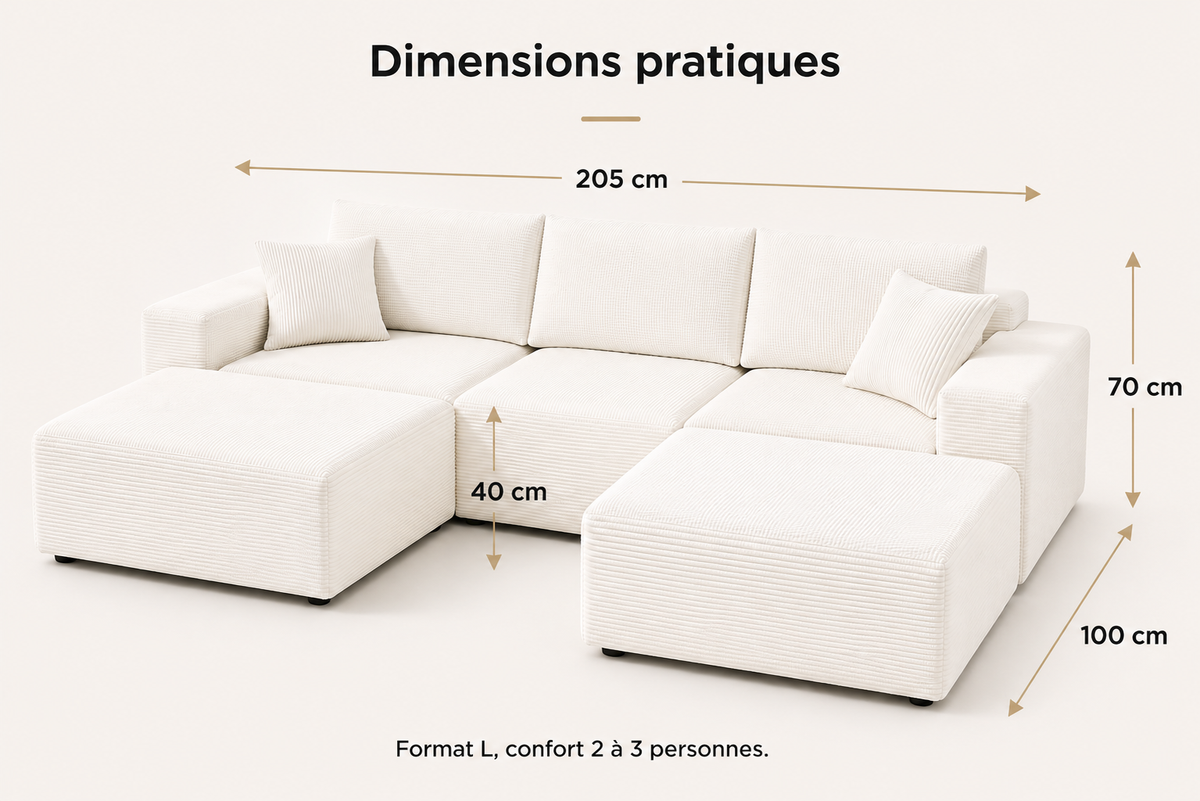 Canapé d’Angle Modulable BIVVIA – Blanc crème