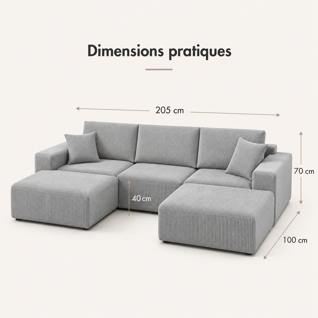 Canapé d’Angle Modulable BIVVIA – Gris foncé