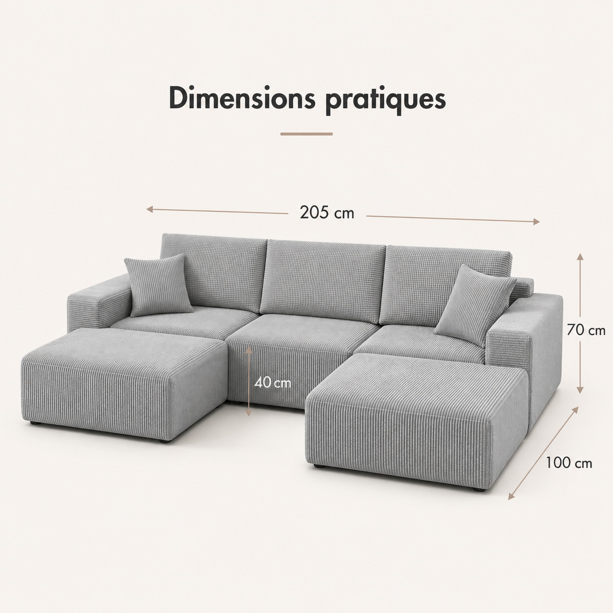 Canapé d’Angle Modulable BIVVIA – Gris foncé