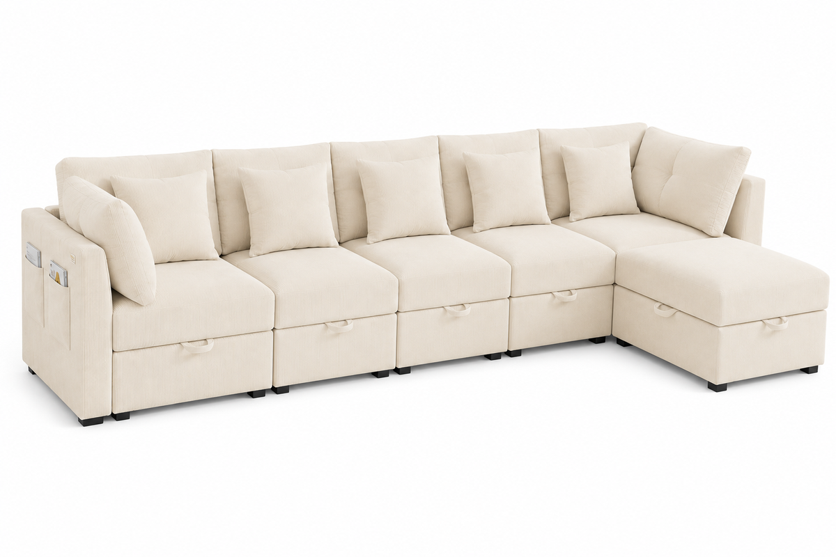 Canapé d’Angle XXL Modulable BIVVIA – Ivoire Crème