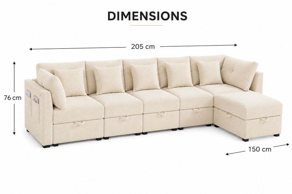 Canapé d’Angle XXL Modulable BIVVIA – Ivoire Crème